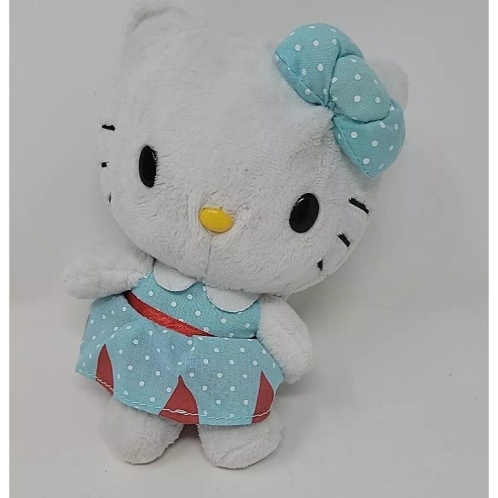 Hello Kitty Sanrio Plush Stuffed Animal Toy White Polka-dots  7" 2014 Official